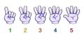 Illustration of counting hand for kids. Counting fingers from one to five. One, two, three, four, five